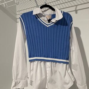 Blue Knit Vest with White Shirt